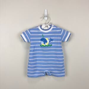 Florence Eiseman Blue Stripe Knit Shortall Romper Whale 6 Months